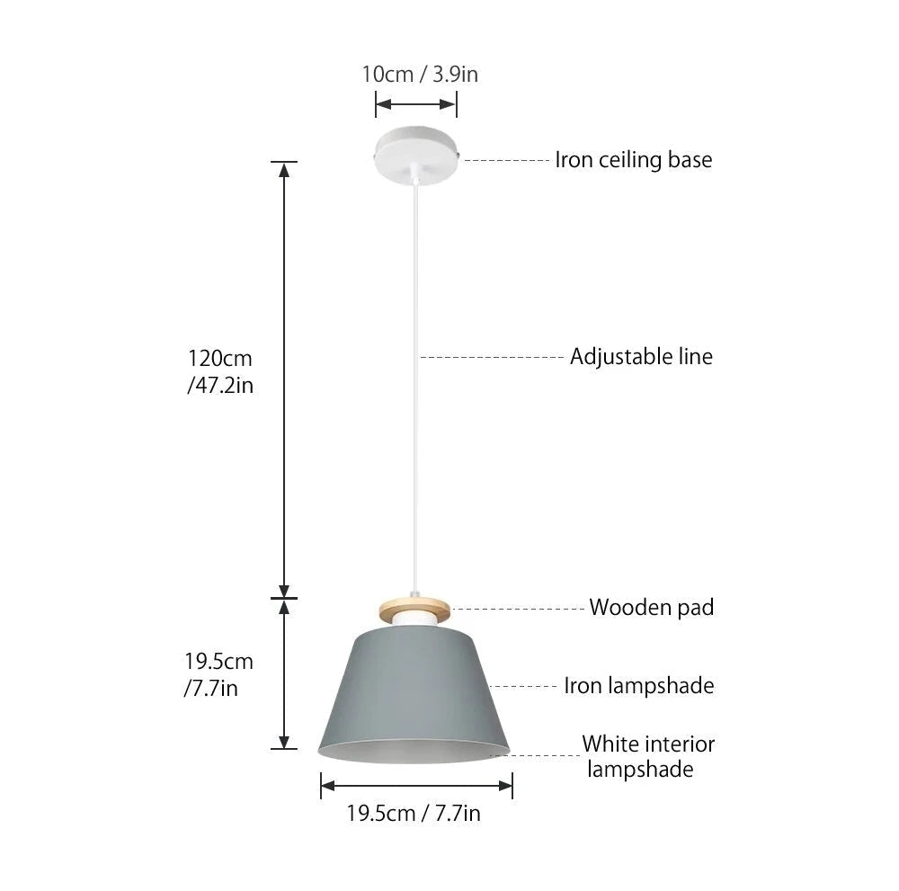 Suspension Luminaire Design Macaron Conique Pastel & Embout Bois