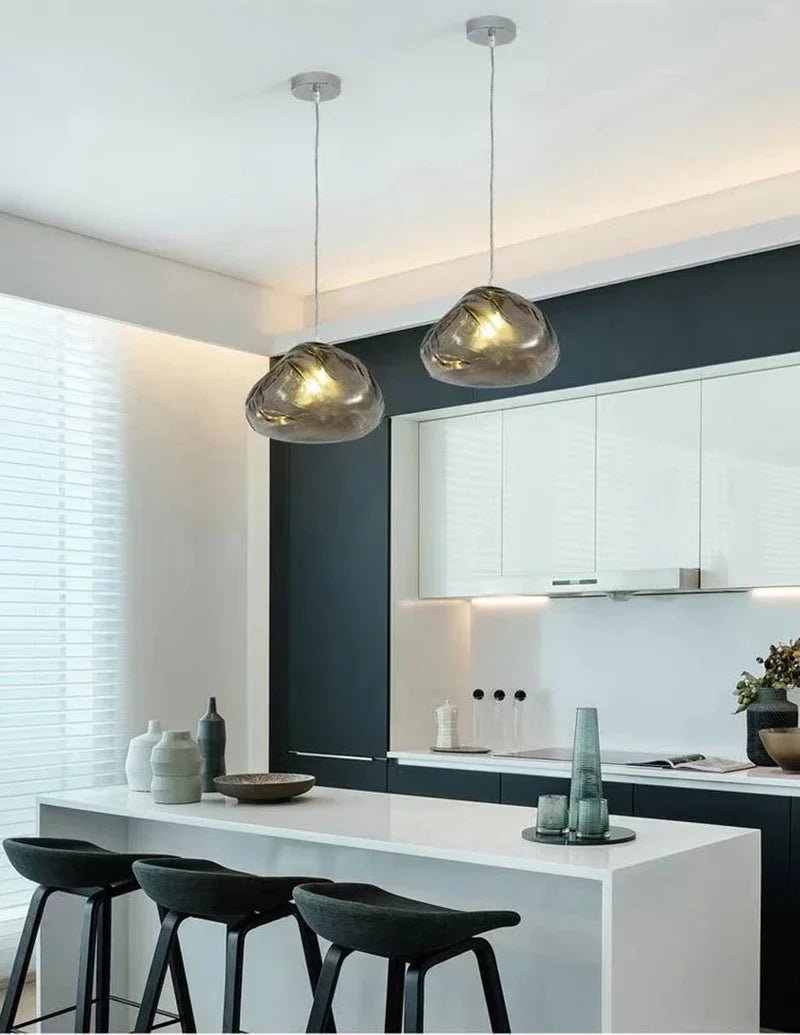 Suspension Luminaire Design Nuage Verre Soufflé Nordique — Ambre, Gris ou Claire