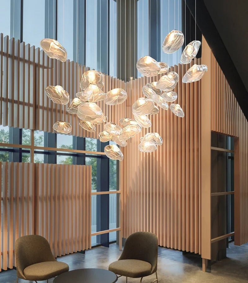 Suspension Luminaire Design Nuage Verre Soufflé Nordique — Ambre, Gris ou Claire