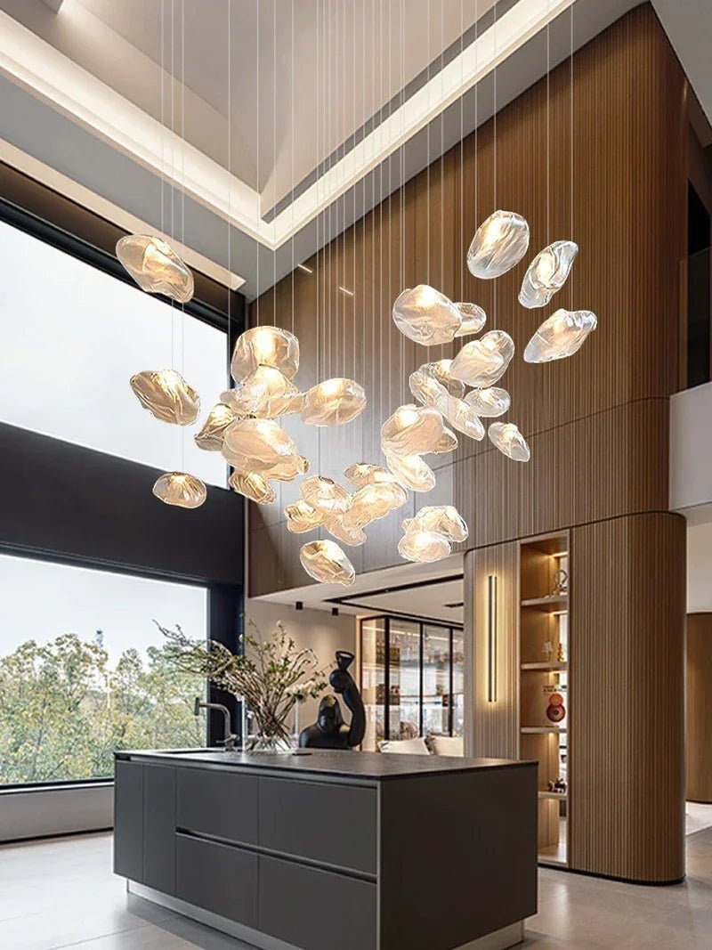 Suspension Luminaire Design Nuage Verre Soufflé Nordique — Ambre, Gris ou Claire