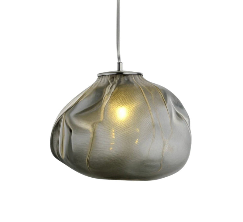 Suspension Luminaire Design Nuage Verre Soufflé Nordique — Ambre, Gris ou Claire