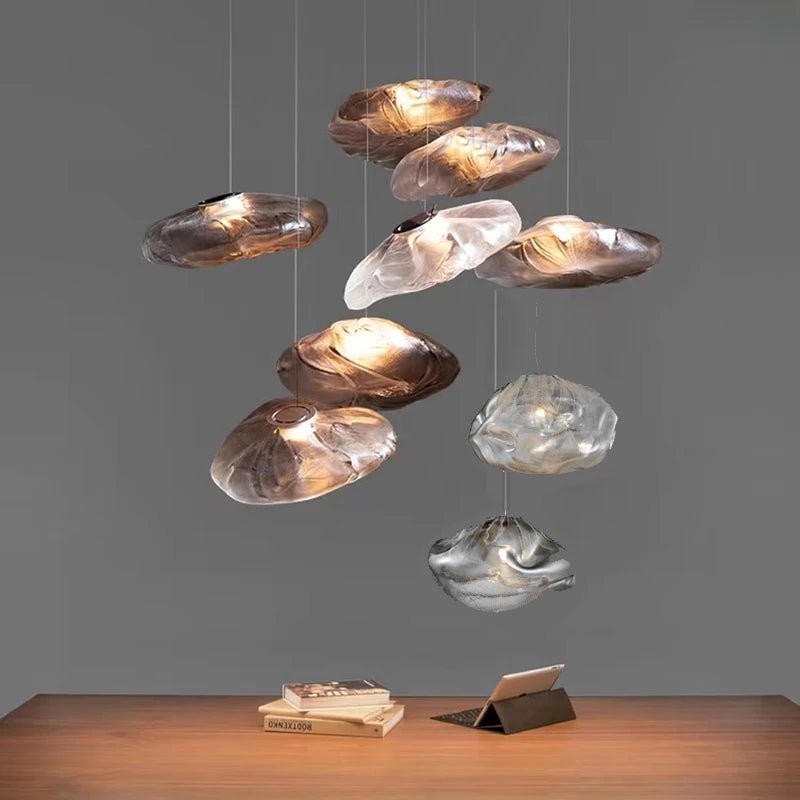 Suspension Luminaire Design Nuage Verre Soufflé Nordique — Ambre, Gris ou Claire