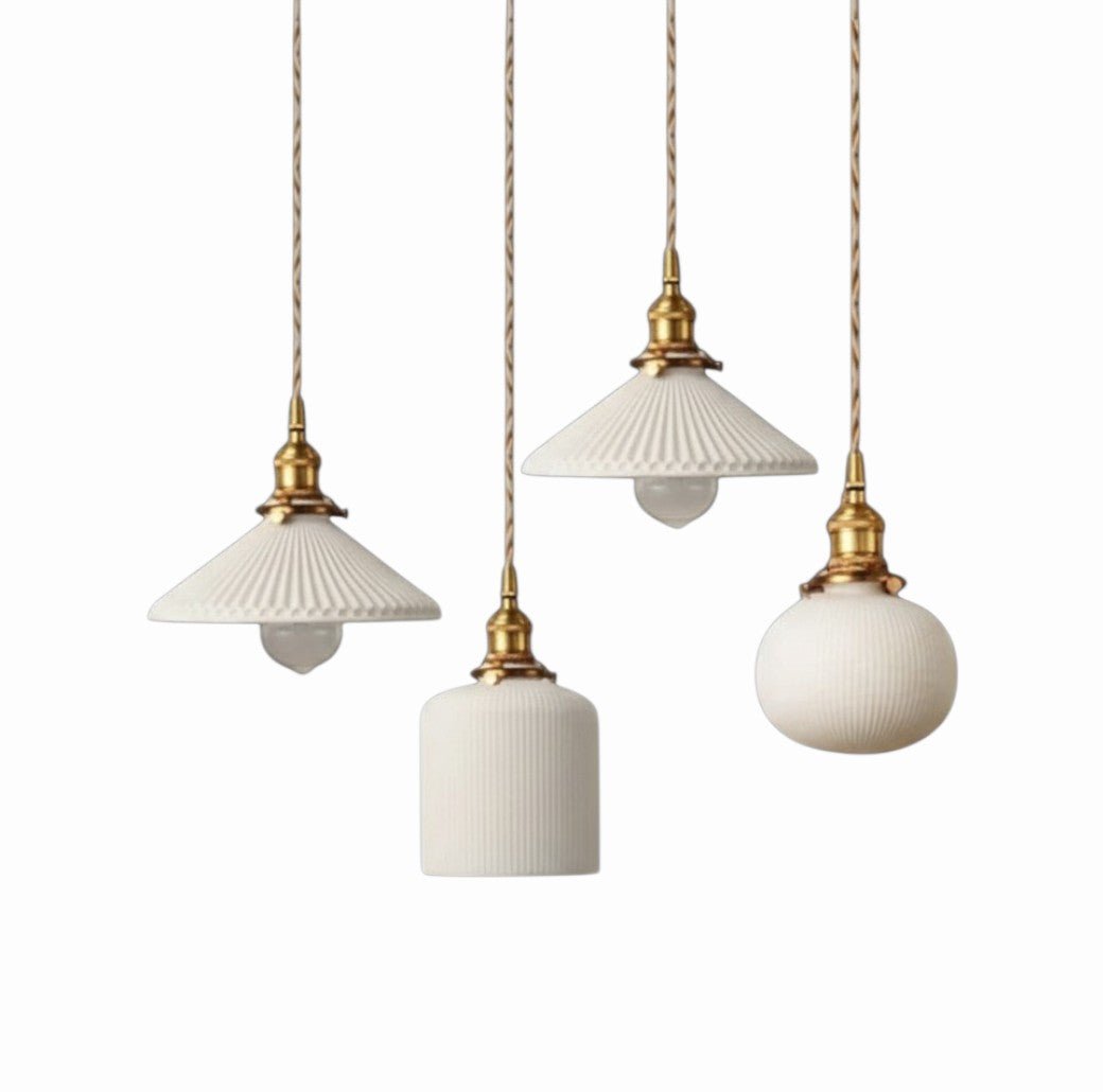 Suspension Plissée Laiton - Luminaire Nordique Minimaliste Moderne