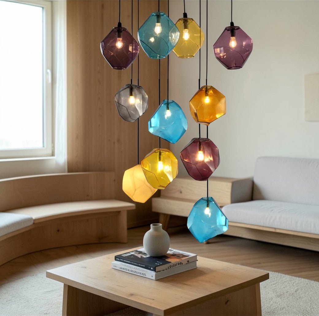 Suspension Luminaire Design Rocher Géode Verre Soufflé