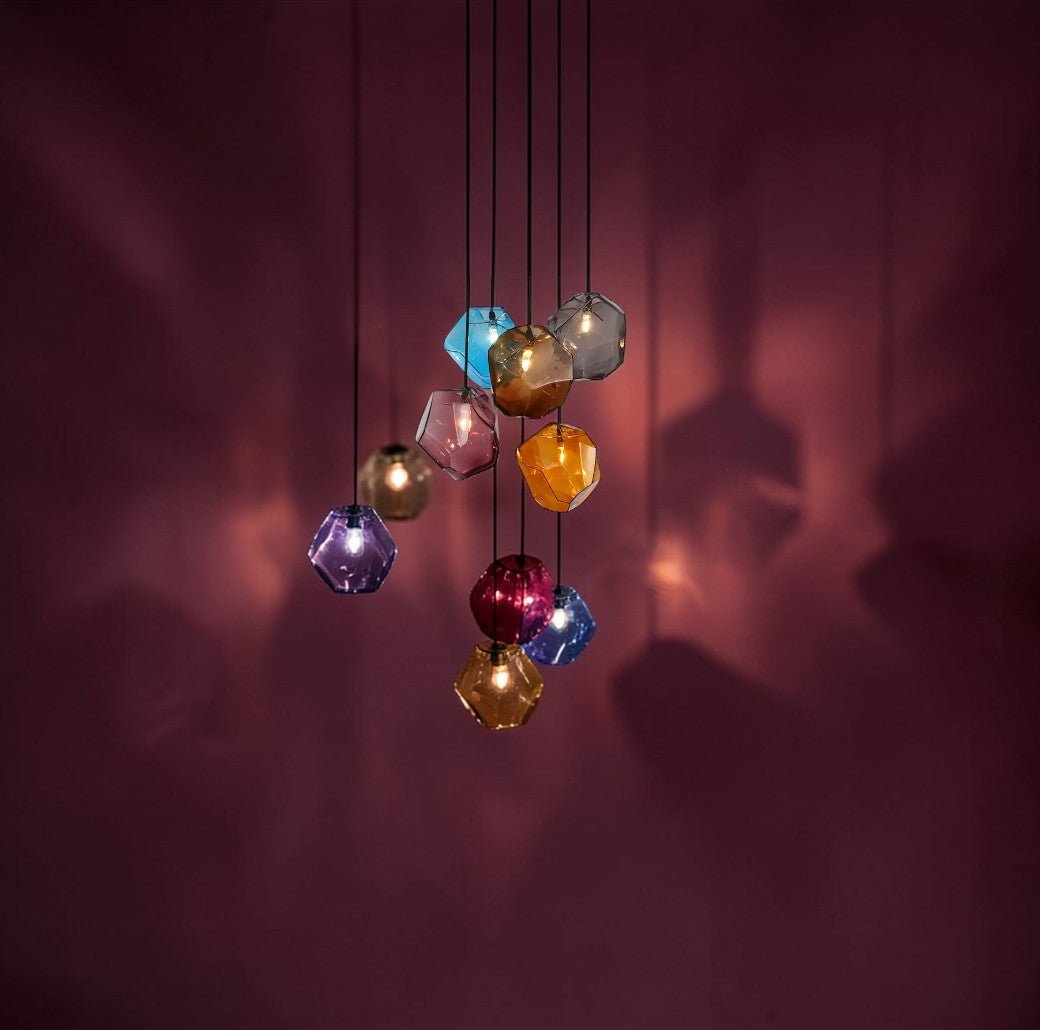 Suspension Luminaire Design Rocher Géode Verre Soufflé