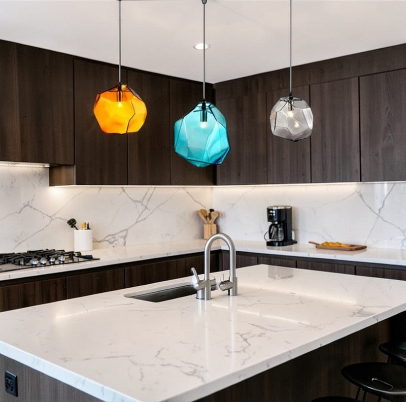 Suspension Luminaire Design Rocher Géode Verre Soufflé