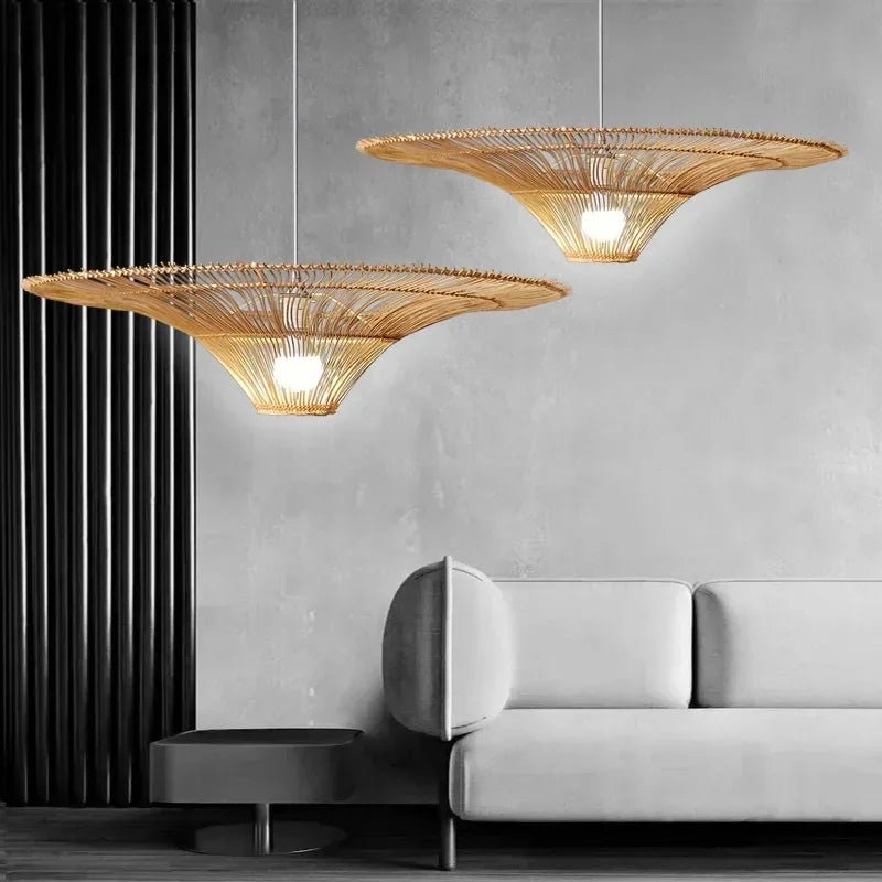Suspension Luminaire Design Rotin Tressé Wabi-Sabi