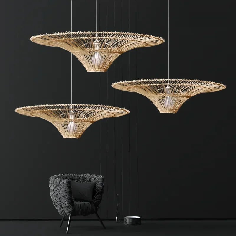 Suspension Luminaire Design Rotin Tressé Wabi-Sabi