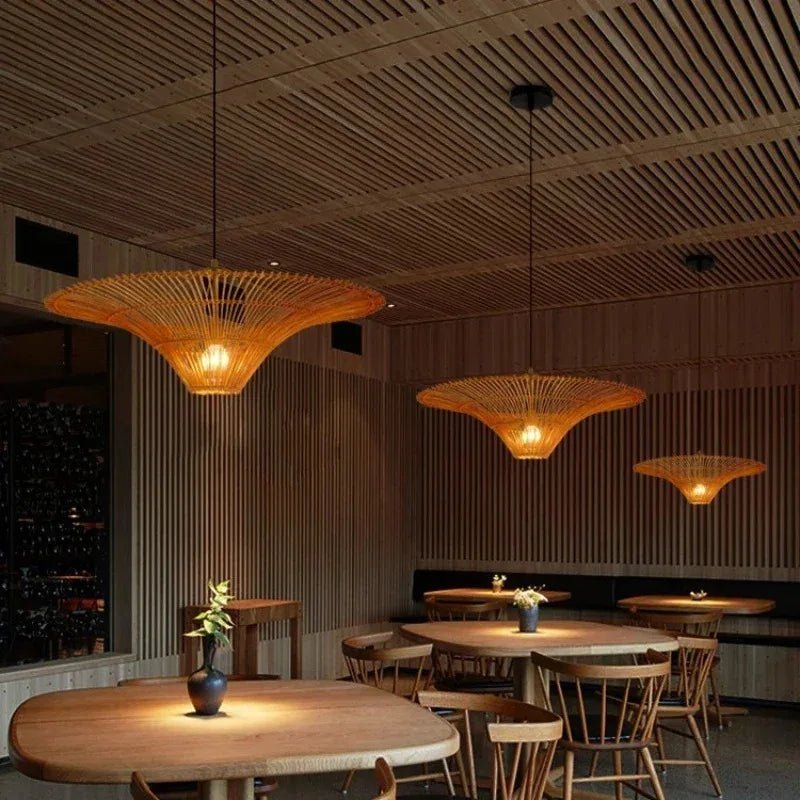 Suspension Luminaire Design Rotin Tressé Wabi-Sabi