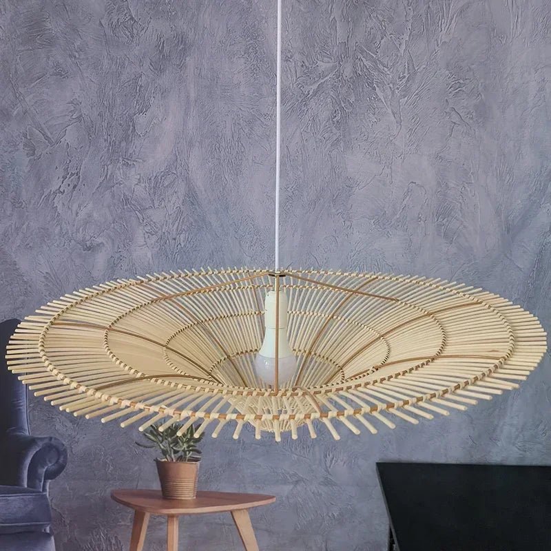 Suspension Luminaire Design Rotin Tressé Wabi-Sabi