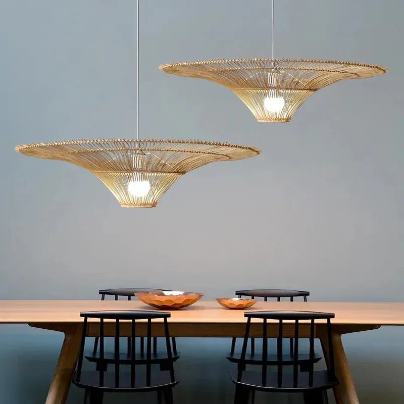 Suspension Luminaire Design Rotin Tressé Wabi-Sabi