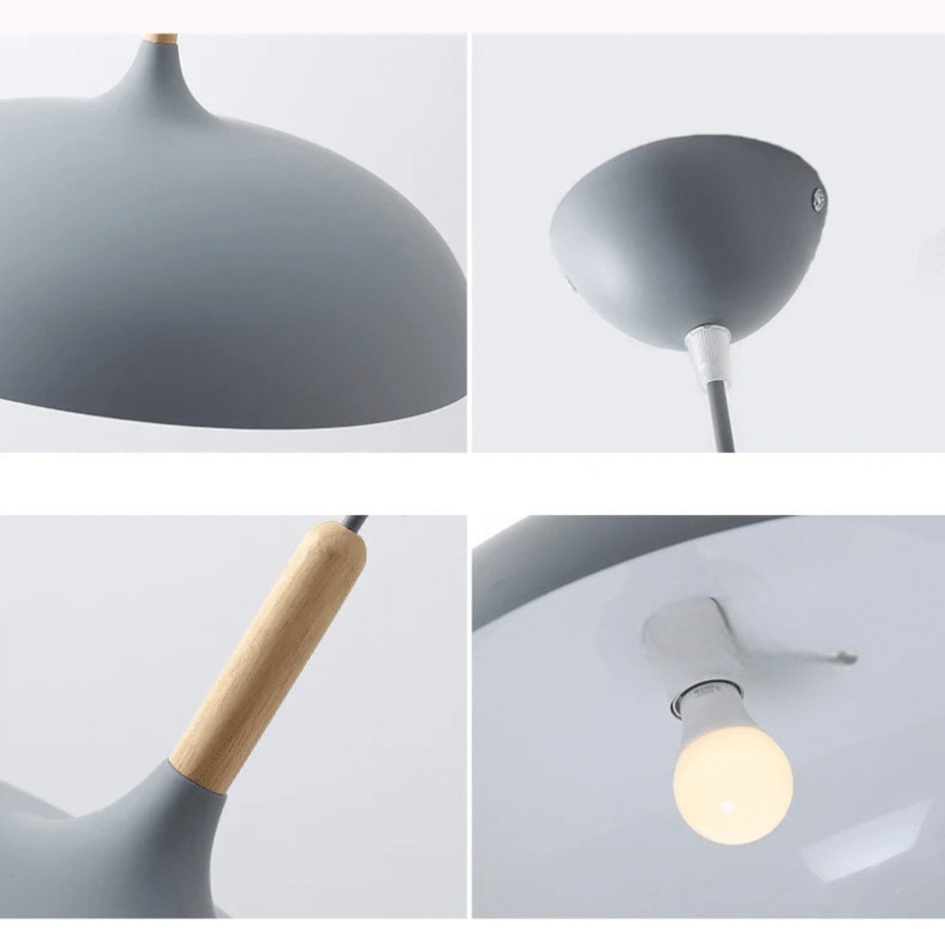 Suspension Luminaire Bois Scandinave Macaron Aluminium