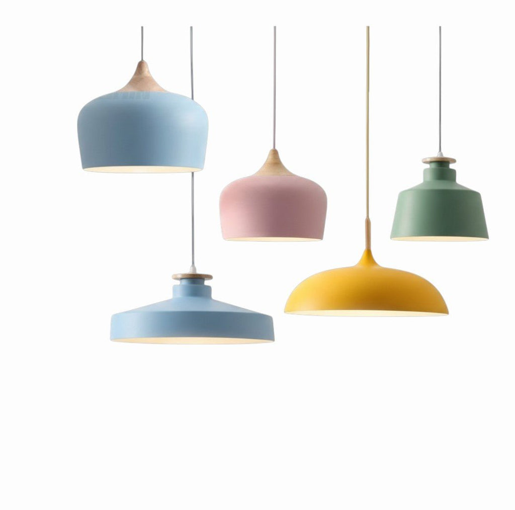 Suspension Luminaire Bois Scandinave Macaron Aluminium