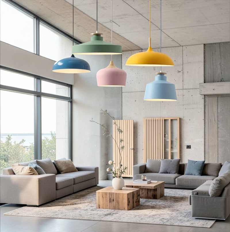 Suspension Luminaire Bois Scandinave Macaron Aluminium