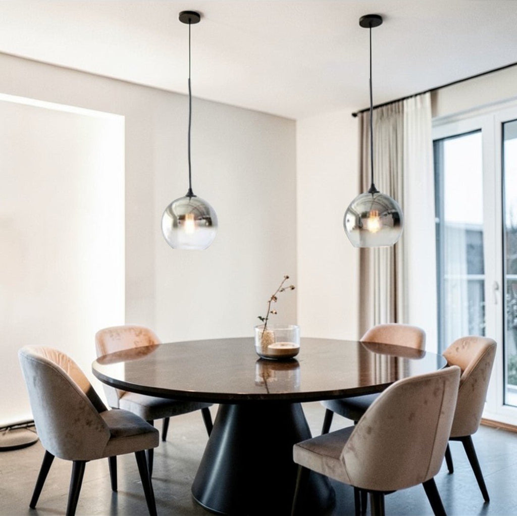 Luminaire Suspension Design Sphérique Verre Chromé LED Luxe