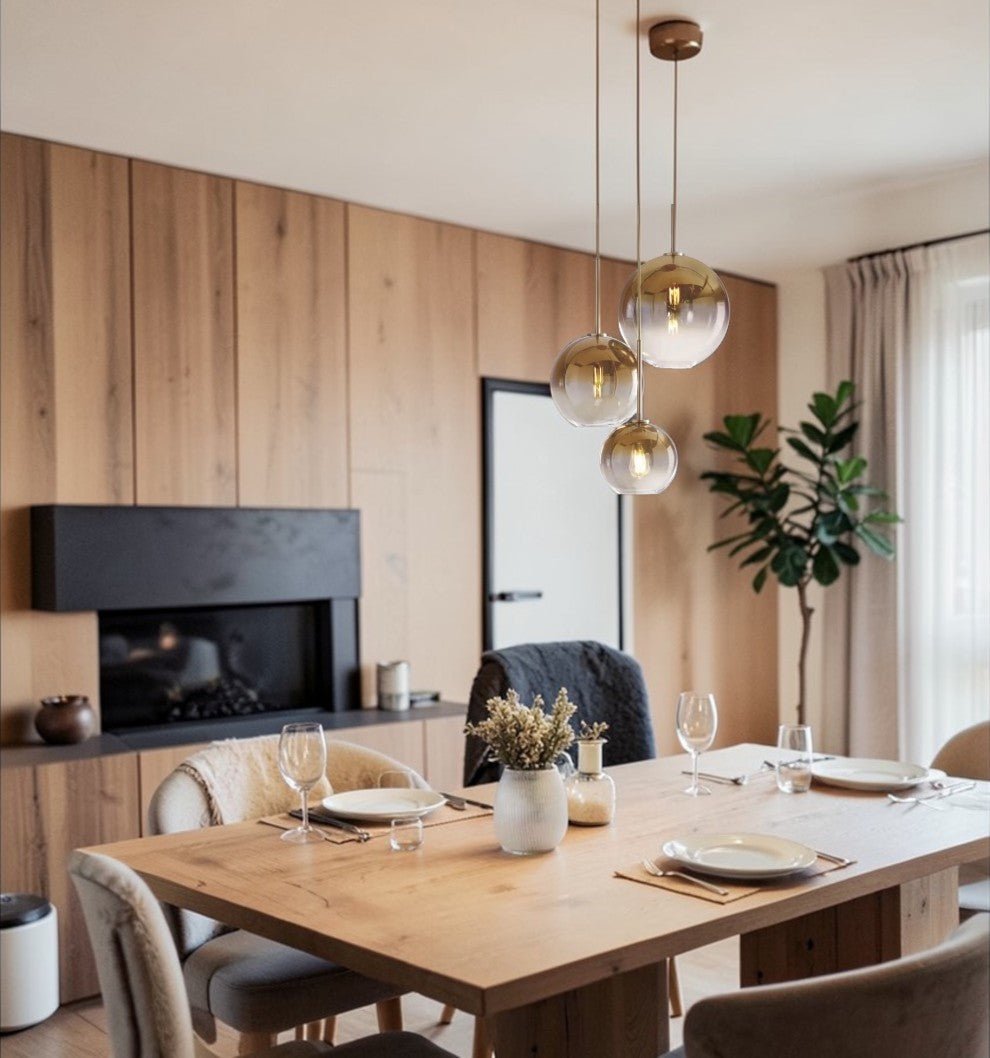Luminaire Suspension Design Sphérique Verre Chromé LED Luxe