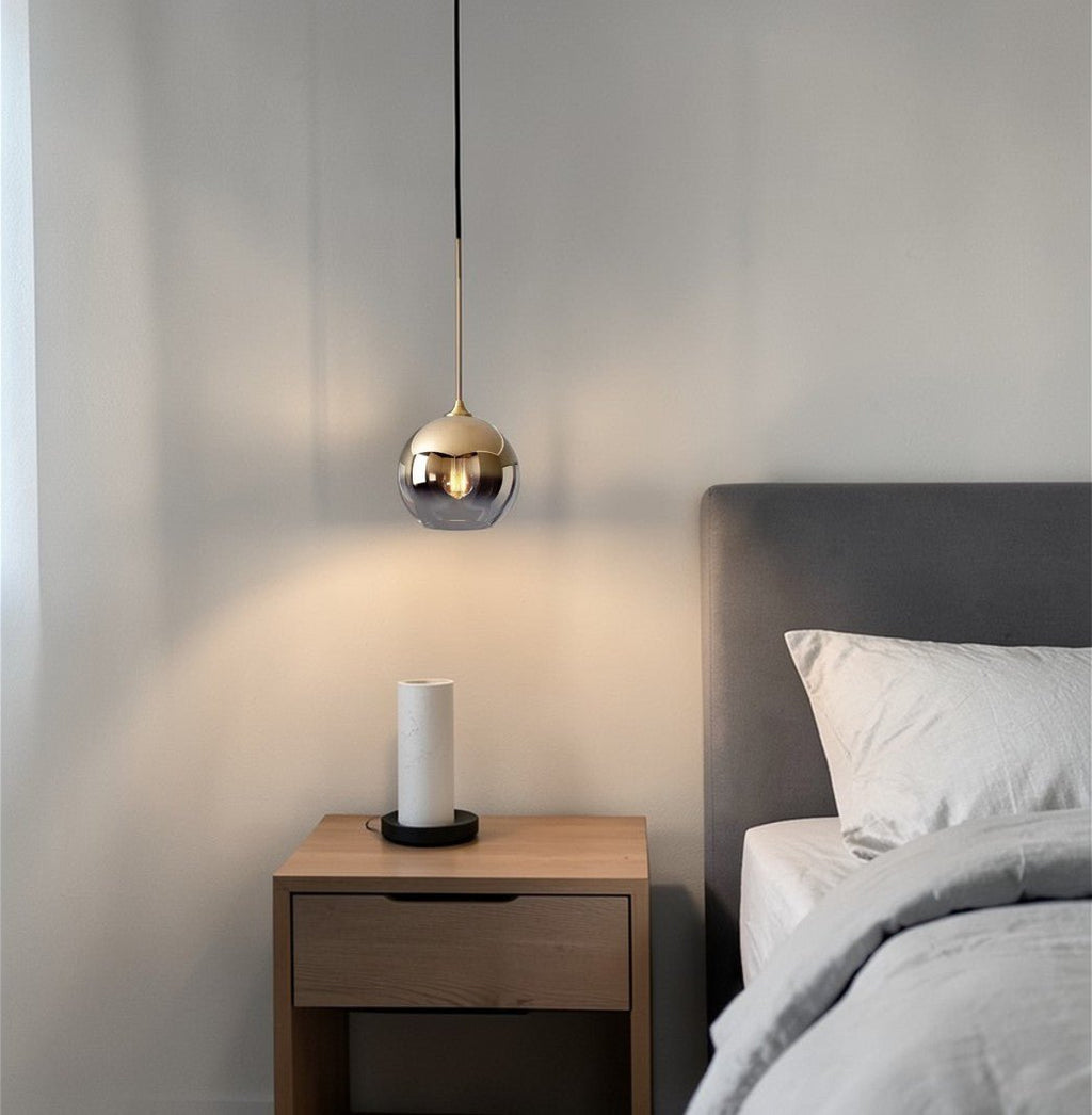 Luminaire Suspension Design Sphérique Verre Chromé LED Luxe