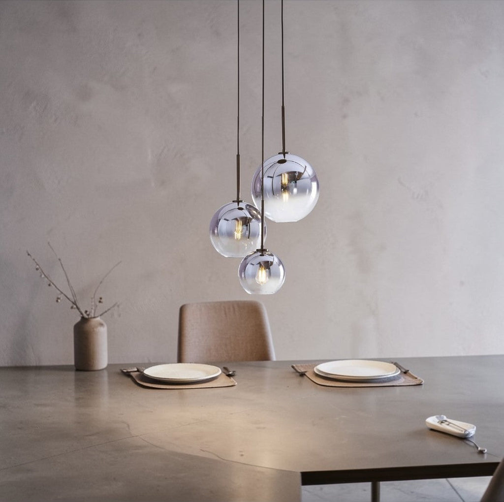 Luminaire Suspension Design Sphérique Verre Chromé LED Luxe