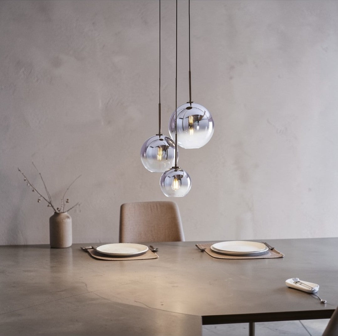 Luminaire Suspension Design Sphérique Verre Chromé LED Luxe