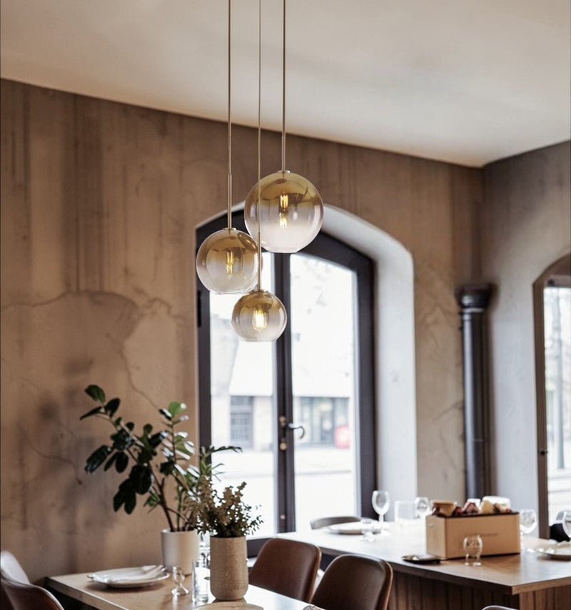 Luminaire Suspension Design Sphérique Verre Chromé LED Luxe