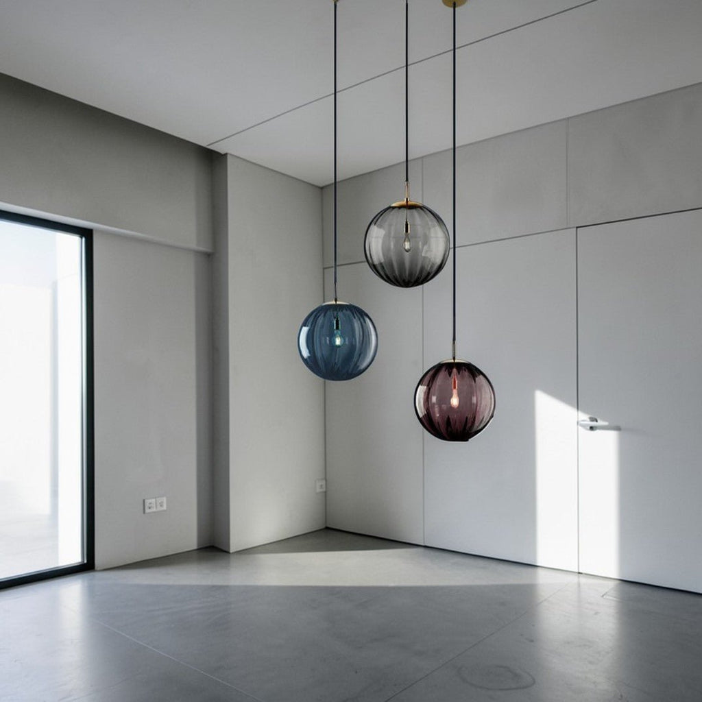 Luminaire Suspension Design Sphérique Verre Strié LED Nordique