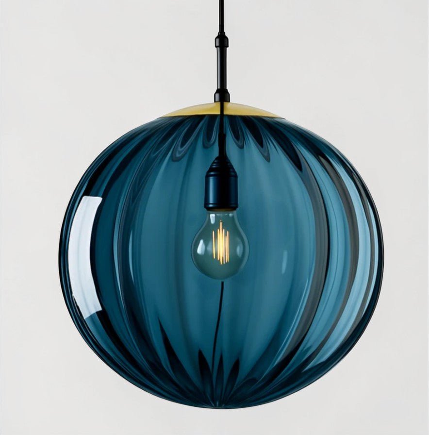 Luminaire Suspension Design Sphérique Verre Strié LED Nordique