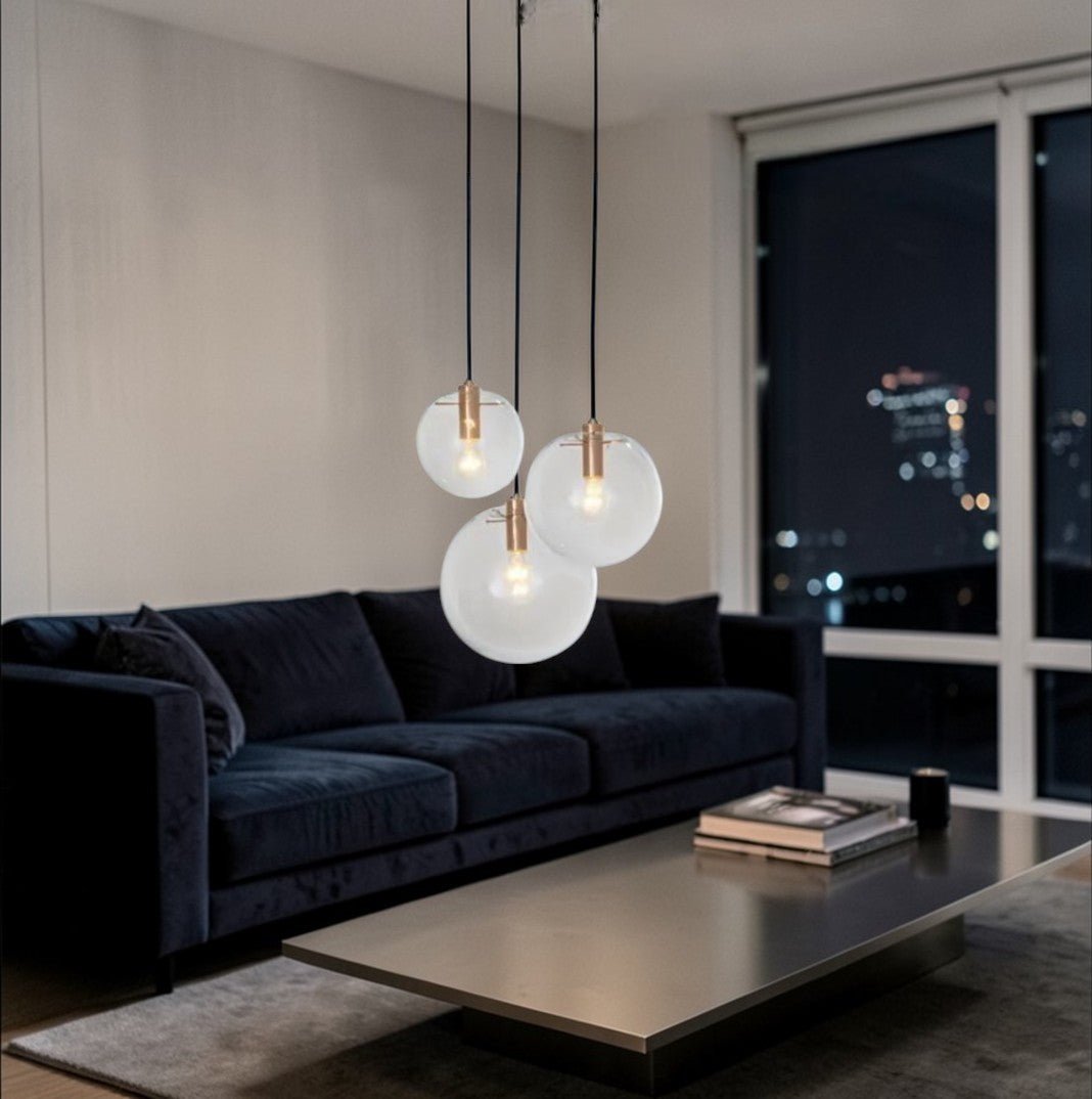 Luminaire Suspension Design Sphérique Verre Transparent Moderne