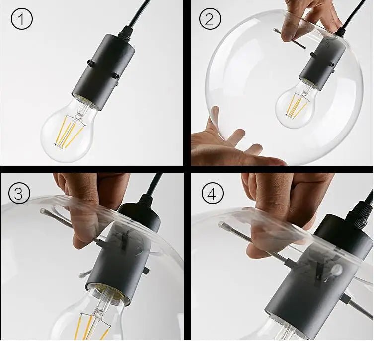 Luminaire Suspension Design Sphérique Verre Transparent Moderne