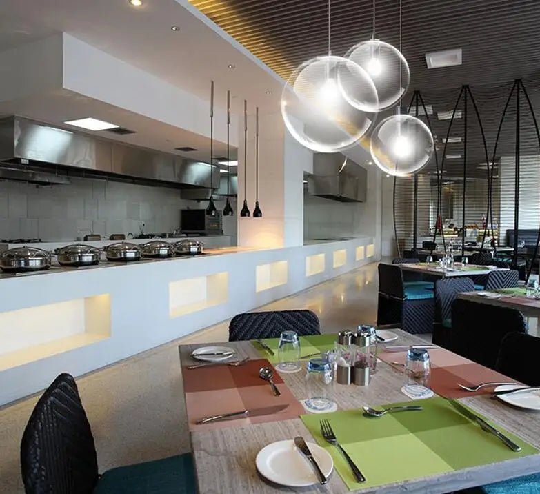 Luminaire Suspension Design Sphérique Verre Transparent Moderne