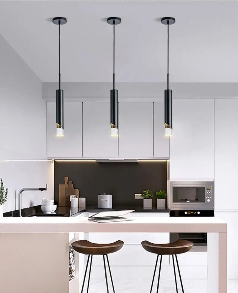 Suspension Luminaire Design Tube Cylindrique LED COB — Noir & Or