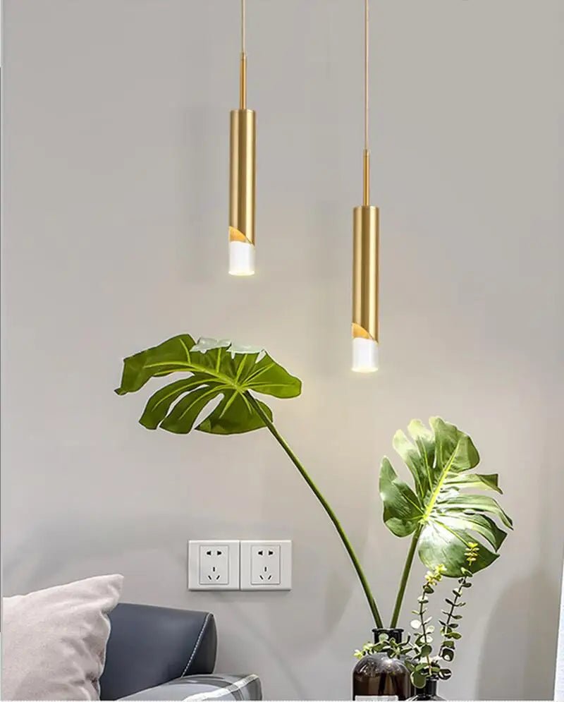 Suspension Luminaire Design Tube Cylindrique LED COB — Noir & Or