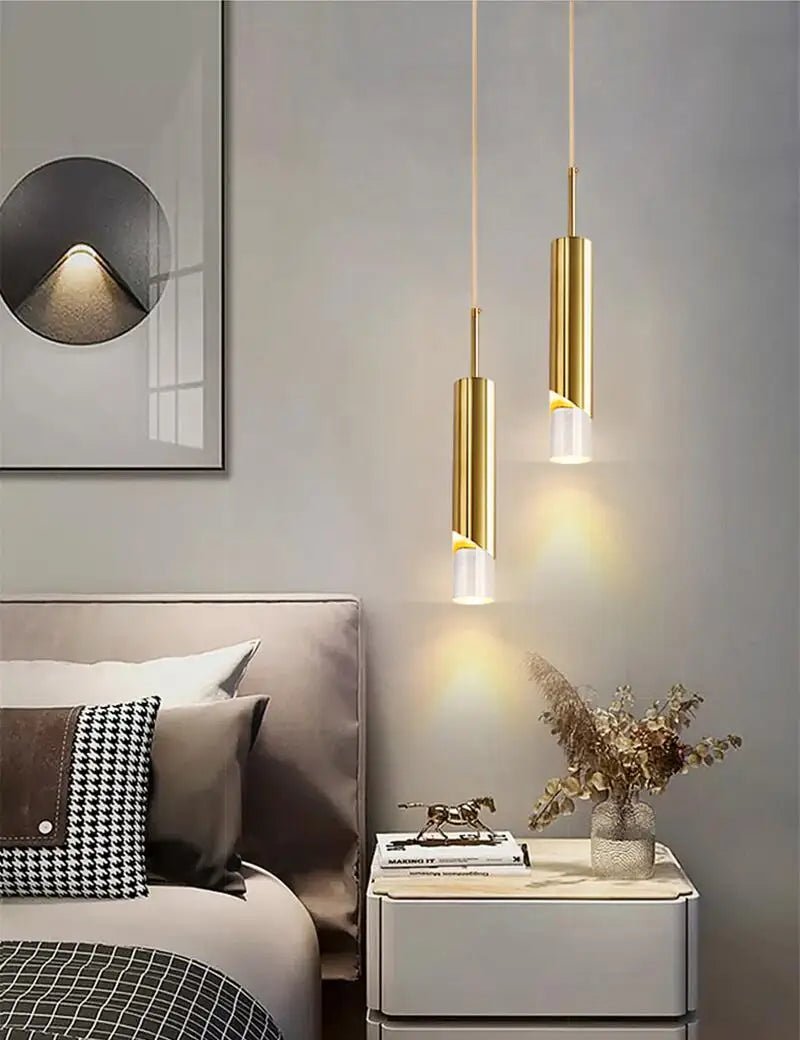 Suspension Luminaire Design Tube Cylindrique LED COB — Noir & Or