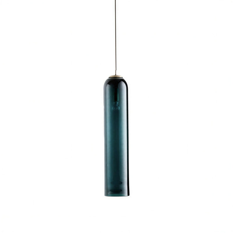 Suspension Luminaire Design Tube Verre Laiteux & Structure Laiton Doré