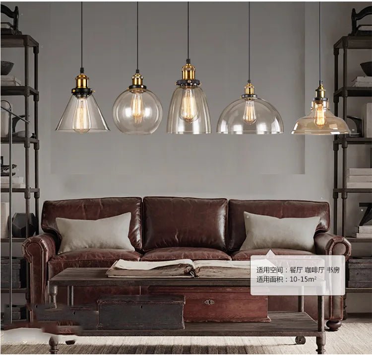 Suspension Luminaire Design Verre Ambré Style Industriel Vintage
