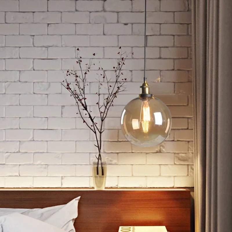 Suspension Luminaire Design Verre Ambré Style Industriel Vintage