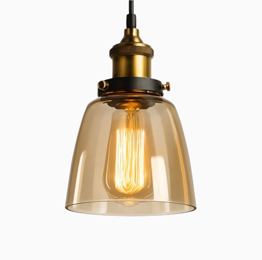 Suspension Luminaire Design Verre Ambré Style Industriel Vintage