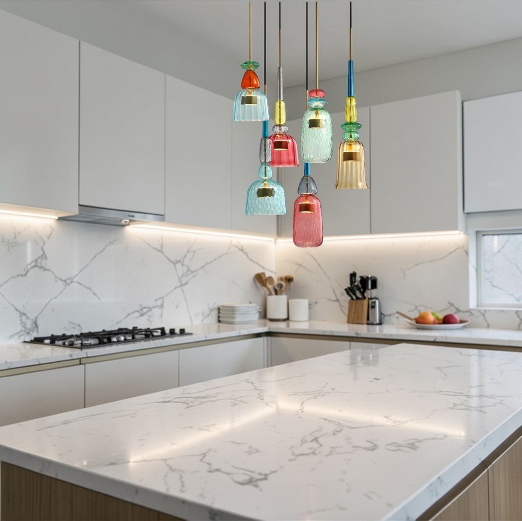 Luminaire Suspension Design Verre Coloré & Laiton LED