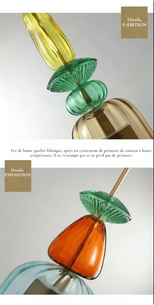 Luminaire Suspension Design Verre Coloré & Laiton LED