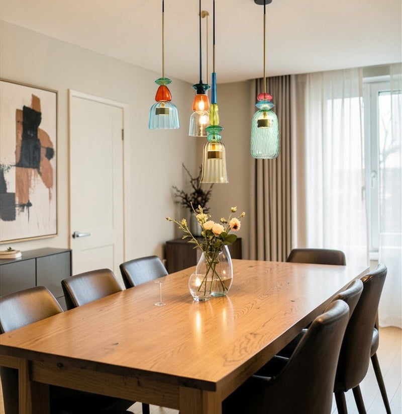 Luminaire Suspension Design Verre Coloré & Laiton LED