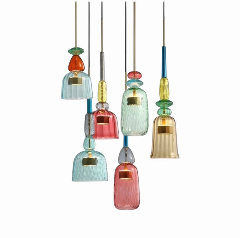 Luminaire Suspension Design Verre Coloré & Laiton LED