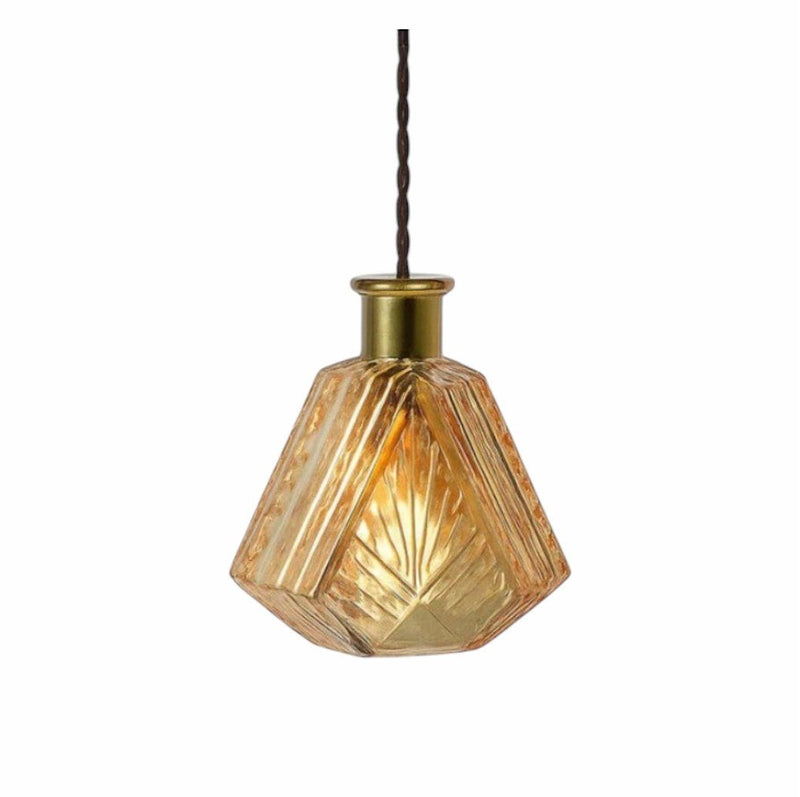 Suspension Luminaire Design Verre Cristal Taillé & Laiton Doré