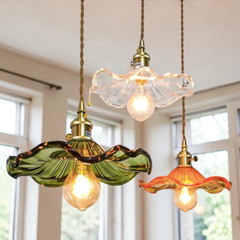 Suspension Verre Feuilles Vintage Colorée - Luminaire Rétro