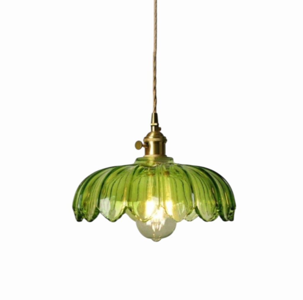 Luminaire Suspension Design Verre Fleur Lotus Vintage Laiton Doré — 2 Coloris