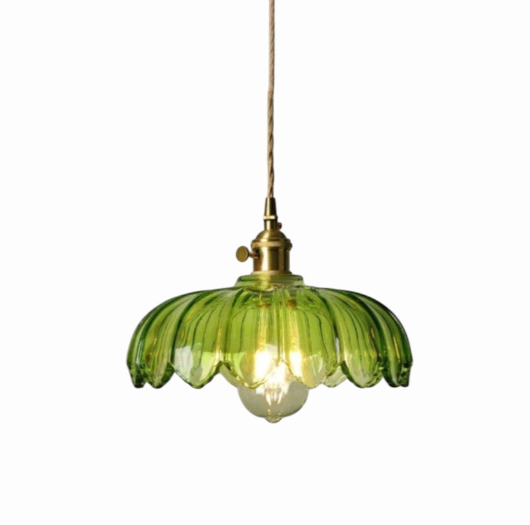 Luminaire Suspension Design Verre Fleur Lotus Vintage Laiton Doré — 2 Coloris
