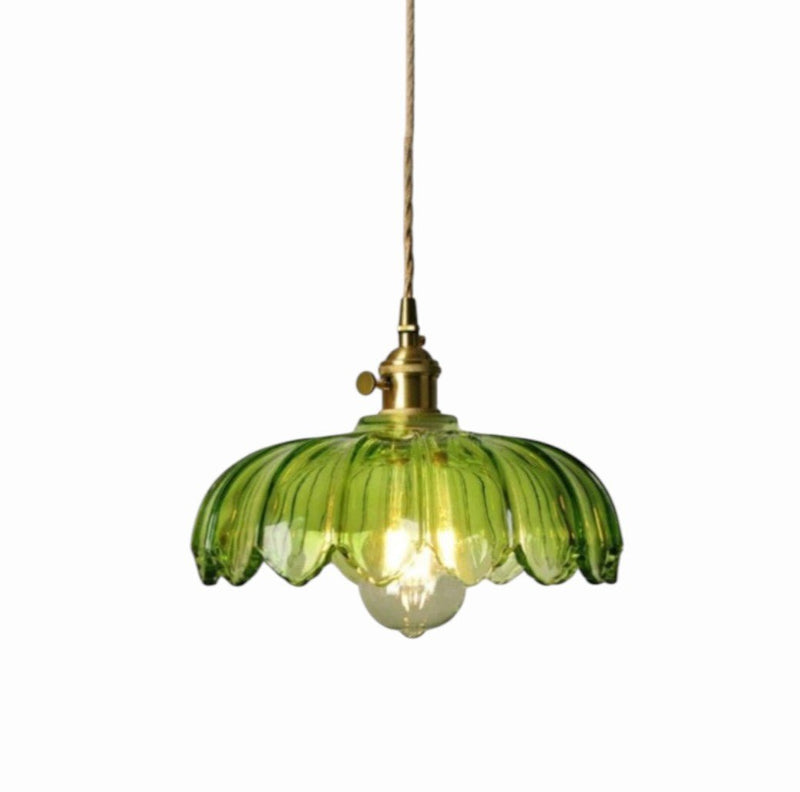 Luminaire Suspension Design Verre Fleur Lotus Vintage Laiton Doré — 2 Coloris