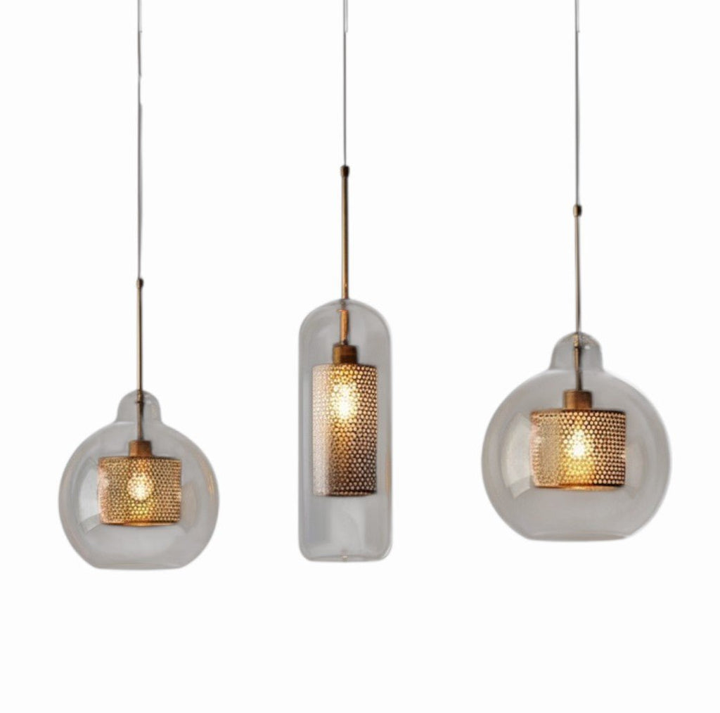 Luminaire Suspension Design Verre Fumé & Armature Dorée Nordique