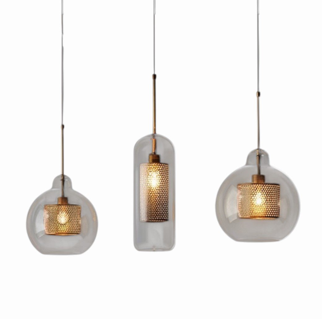 Luminaire Suspension Design Verre Fumé & Armature Dorée Nordique