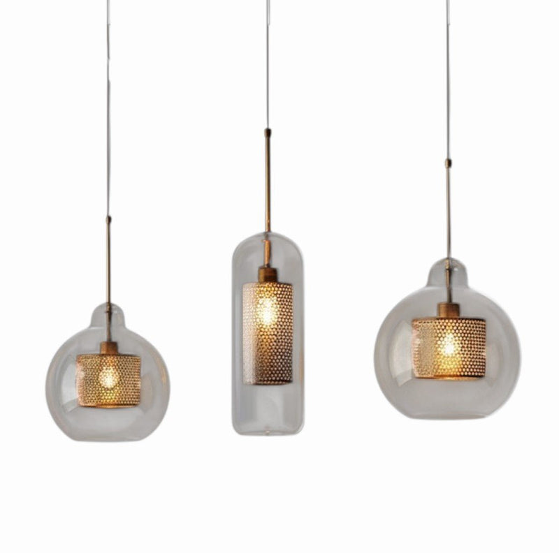Luminaire Suspension Design Verre Fumé & Armature Dorée Nordique