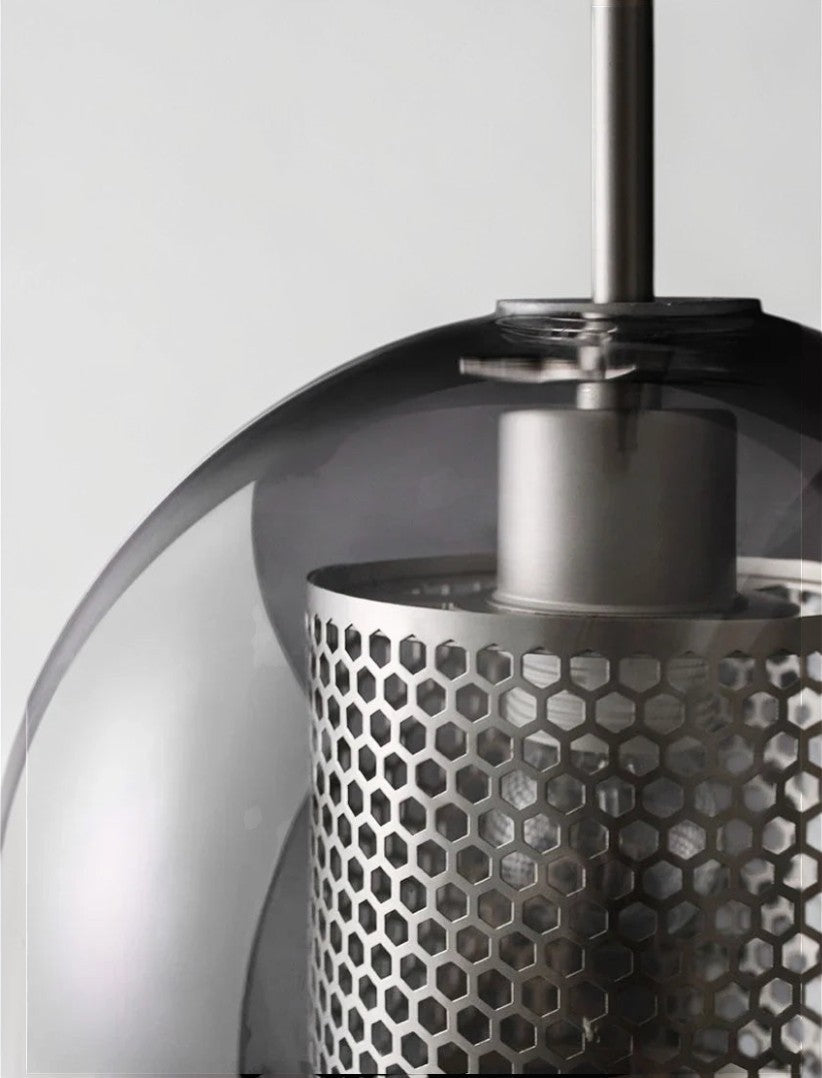 Luminaire Suspension Design Verre Fumé & Armature Dorée Nordique