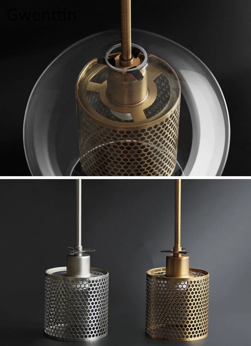 Luminaire Suspension Design Verre Fumé & Armature Dorée Nordique